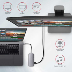 AXAGON HMC-6M2, USB 3.2 Gen 1 húb, 2x USB-A, HDMI, RJ-45 GLAN, SATA M.2, PD 100W, kábel USB-C 18cm