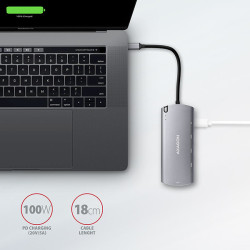 AXAGON HMC-6M2, USB 3.2 Gen 1 húb, 2x USB-A, HDMI, RJ-45 GLAN, SATA M.2, PD 100W, kábel USB-C 18cm