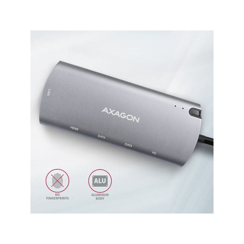 AXAGON HMC-6M2, USB 3.2 Gen 1 húb, 2x USB-A, HDMI, RJ-45 GLAN, SATA M.2, PD 100W, kábel USB-C 18cm