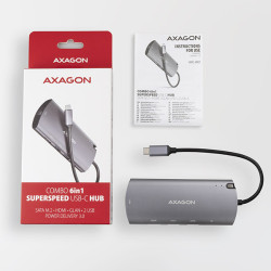 AXAGON HMC-6M2, USB 3.2 Gen 1 húb, 2x USB-A, HDMI, RJ-45 GLAN, SATA M.2, PD 100W, kábel USB-C 18cm
