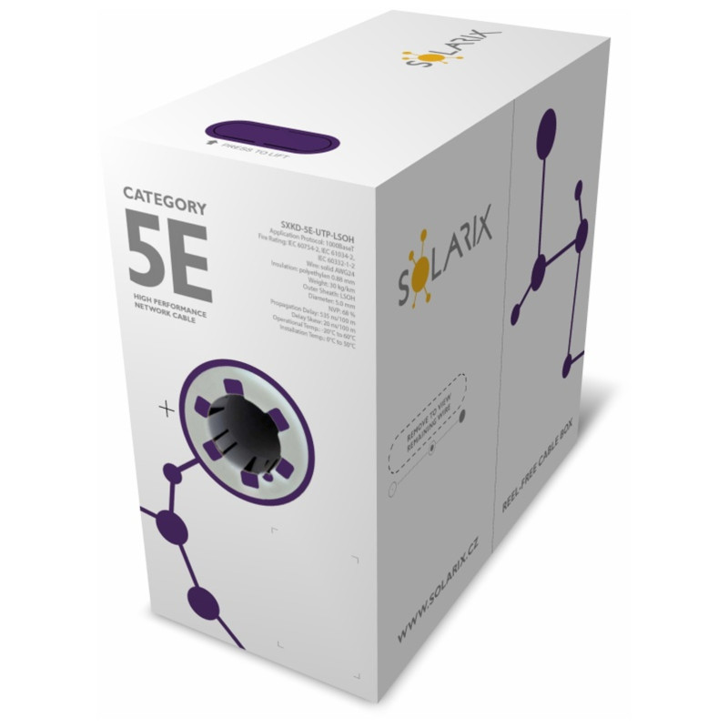 Instalačný kábel Solarix CAT5E UTP LSOH Dca-s1,d2,a1 500m/box SXKD-5E-UTP-LSOH