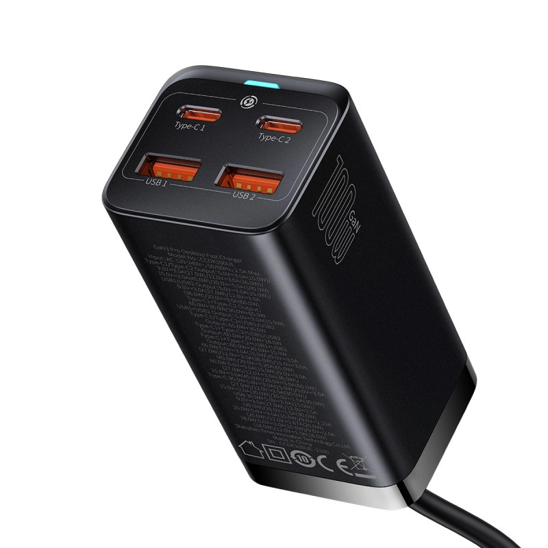 NONAME - Baseus Rýchlonabíjačka do siete GaN3, 2x USB-A, 2x USB-C 100W čierna