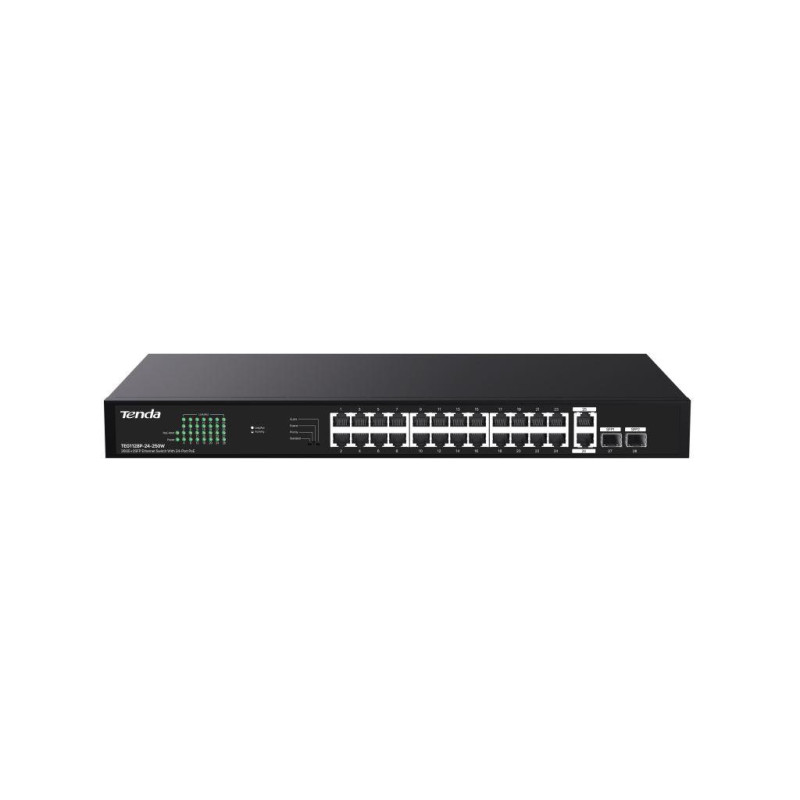 Tenda TEG1128P-24-250W PoE+ Gigabit switch24x 1Gb/s PoE+ 802.3af/at + 2x SFP + 2x RJ45, 230W, Rack