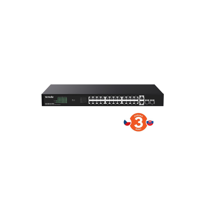 Tenda TEG1128P-24-250W PoE+ Gigabit switch24x 1Gb/s PoE+ 802.3af/at + 2x SFP + 2x RJ45, 230W, Rack