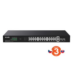 Tenda TEG1128P-24-250W PoE+ Gigabit switch24x 1Gb/s PoE+ 802.3af/at + 2x SFP + 2x RJ45, 230W, Rack