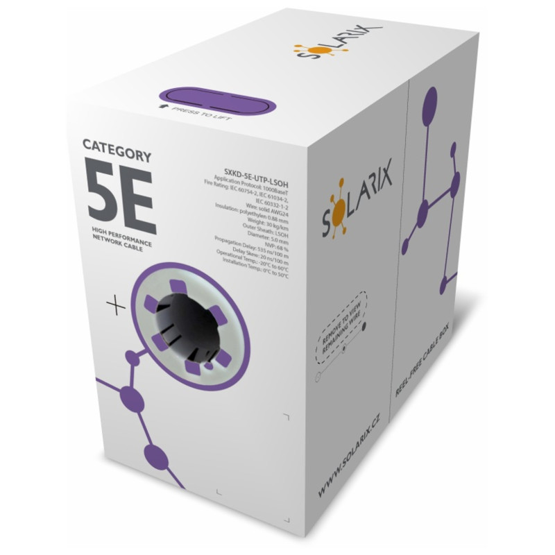 Instalačný kábel Solarix CAT5E UTP LSOH Dca-s1,d2,a1 305m/box SXKD-5E-UTP-LSOH