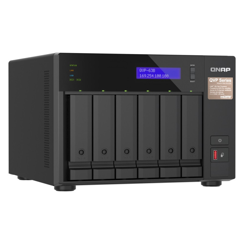 QNAP NVR QVP-63B (4core 4,3GHz, 16GB RAM, 6xSATA, 2xGbE, 2xM.2 NVMe Gen4, 2xPCIe, kamery: 8 (max 36)