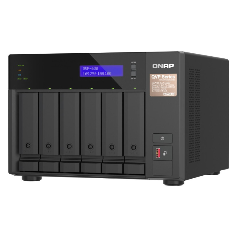 QNAP NVR QVP-63B (4core 4,3GHz, 16GB RAM, 6xSATA, 2xGbE, 2xM.2 NVMe Gen4, 2xPCIe, kamery: 8 (max 36)