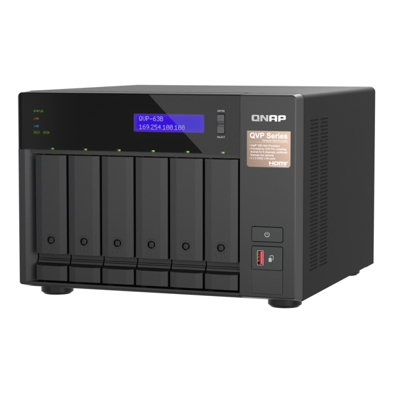 QNAP NVR QVP-63B (4core 4,3GHz, 16GB RAM, 6xSATA, 2xGbE, 2xM.2 NVMe Gen4, 2xPCIe, kamery: 8 (max 36)