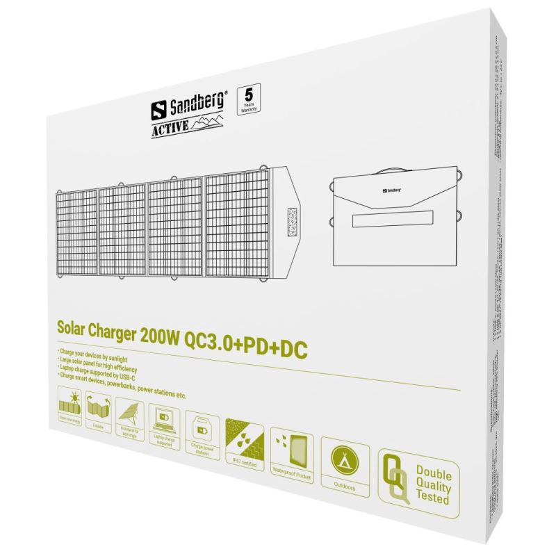 NONAME - Sandberg solárny panel - nabíjačka, výkon 200W, QC3.0+PD+DC, čierna