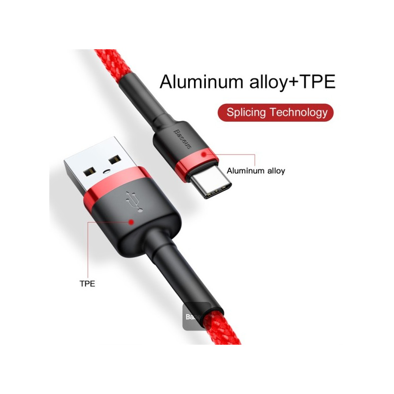 NONAME - Baseus dátový kábel Cafule USB-C 2m 2A červený