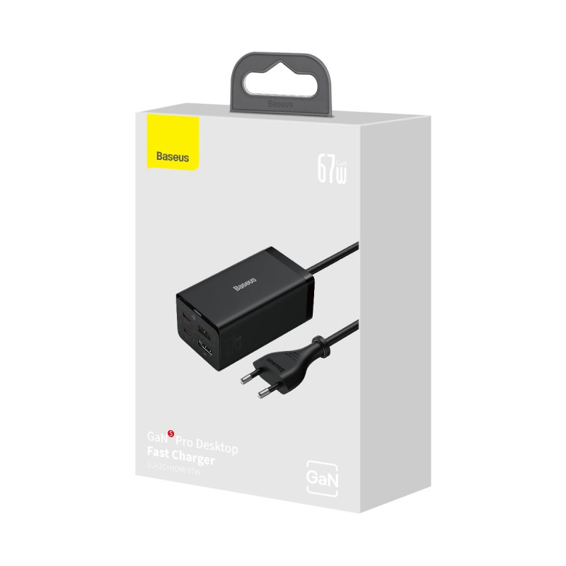 NONAME - Baseus Nabíjačka do siete GaN5 Pre 2x USB-C/USB-A/HDMI 67W kábel 1.5m/USB-C kábel 1m čierna