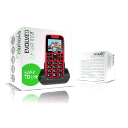EVOLVEO EasyPhone, mobilný telefón pre seniorov s nabíjacím stojanom, červená