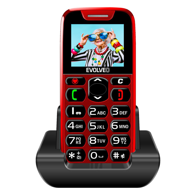 EVOLVEO EasyPhone, mobilný telefón pre seniorov s nabíjacím stojanom, červená