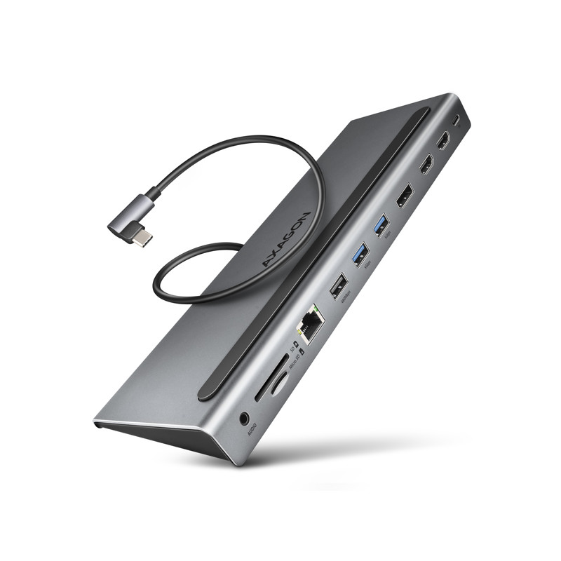 AXAGON HMC-4KX3 USB 5Gbps hub, 3x USB-A, 2x HDMI, DP, RJ-45, SD/microSD, audio, PD 100W, kábel 40cm