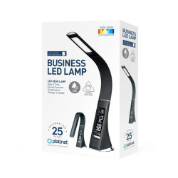 FELLOWES - Platinet PDLU3B stolná LED lampa stmievateľná, flexibilné rameno, hodiny, čierna