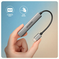 AXAGON HUE-STC, 4x USB ALU STRIP húb, 1x USB-A 5Gbps, 2x USB-A & 1x USB-C 480Mbps, kábel USB-C 12cm