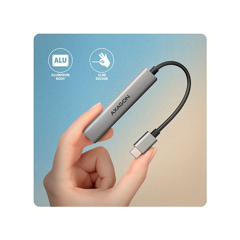 AXAGON HUE-STC, 4x USB ALU STRIP húb, 1x USB-A 5Gbps, 2x USB-A & 1x USB-C 480Mbps, kábel USB-C 12cm