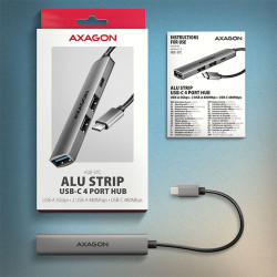 AXAGON HUE-STC, 4x USB ALU STRIP húb, 1x USB-A 5Gbps, 2x USB-A & 1x USB-C 480Mbps, kábel USB-C 12cm