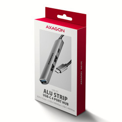 AXAGON HUE-STC, 4x USB ALU STRIP húb, 1x USB-A 5Gbps, 2x USB-A & 1x USB-C 480Mbps, kábel USB-C 12cm