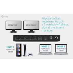 i-tec USB-C KVM Docking station pre 3 Hosts, Dual Display, 2x Power Delivery (1x 92W/2x 65W)