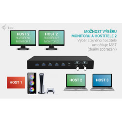 i-tec USB-C KVM Docking station pre 3 Hosts, Dual Display, 2x Power Delivery (1x 92W/2x 65W)