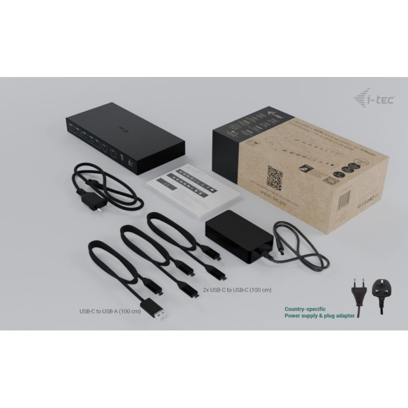 i-tec USB-C KVM Docking station pre 3 Hosts, Dual Display, 2x Power Delivery (1x 92W/2x 65W)