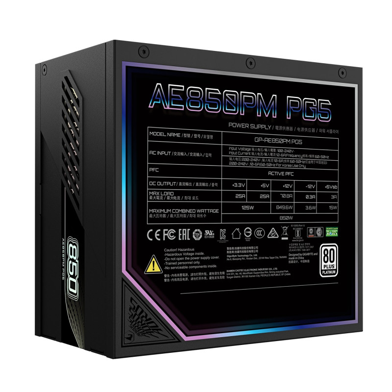 GIGABYTE AORUS ELITE P850W/850W/ATX 3.1/80PLUS Platinum/Modular/Retail
