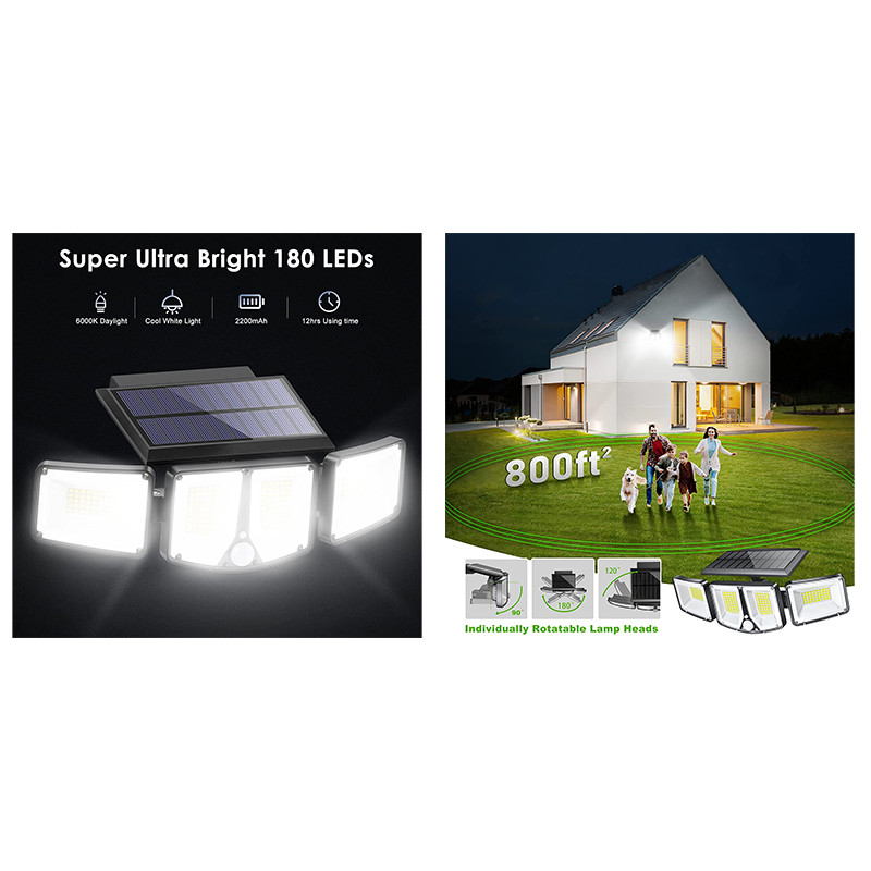 Vonkajšie solárne LED svetlo s pohybovým senzorom VIKING S180/1200lm/2200mAh/3 režimy/IP65
