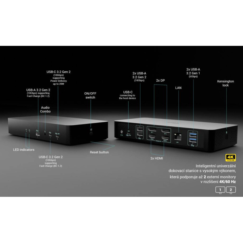 i-tec Universal Intelligent Dual Display Docking Station, Power Delivery 100W