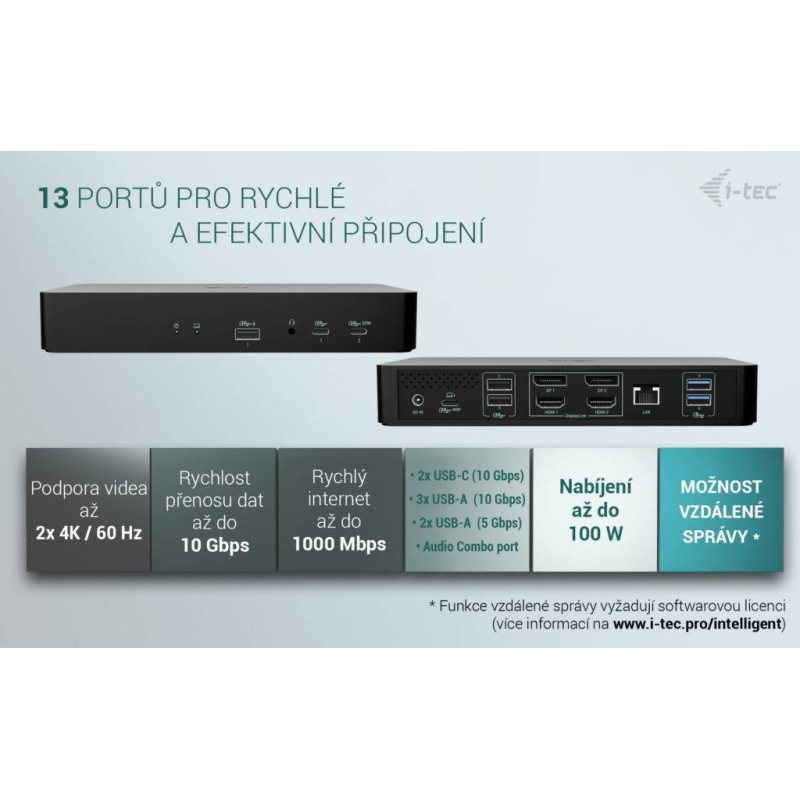 i-tec Universal Intelligent Dual Display Docking Station, Power Delivery 100W
