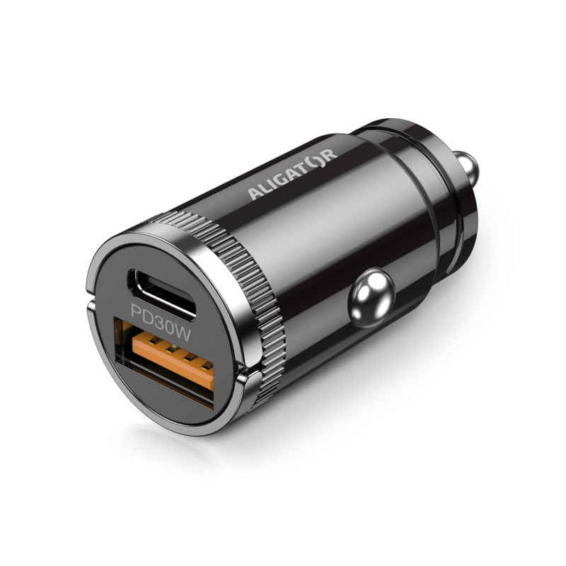 Aligator mini nabíjačka do auta Power Delivery 30W, USB-C + USB-A, USB-C/USB-C kábel