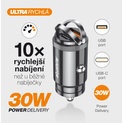 Aligator mini nabíjačka do auta Power Delivery 30W, USB-C + USB-A, USB-C/USB-C kábel