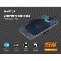 ALIGATOR bezdrôtová nabíjačka Aligator Pad 15W čierna