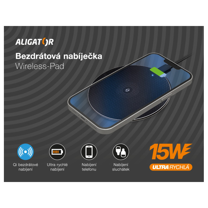ALIGATOR bezdrôtová nabíjačka Aligator Pad 15W čierna