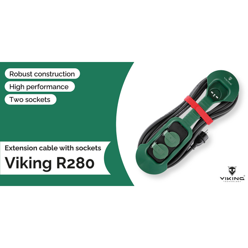 Predlžovací kábel so zásuvkami Viking R280/Output: 2xAC/IP44/vonkajšie použitie/8m kábel