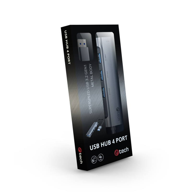 HUB USB C-tech UHB-U3-AL, 4x USB 3.2 Gen 1, hliníkové telo