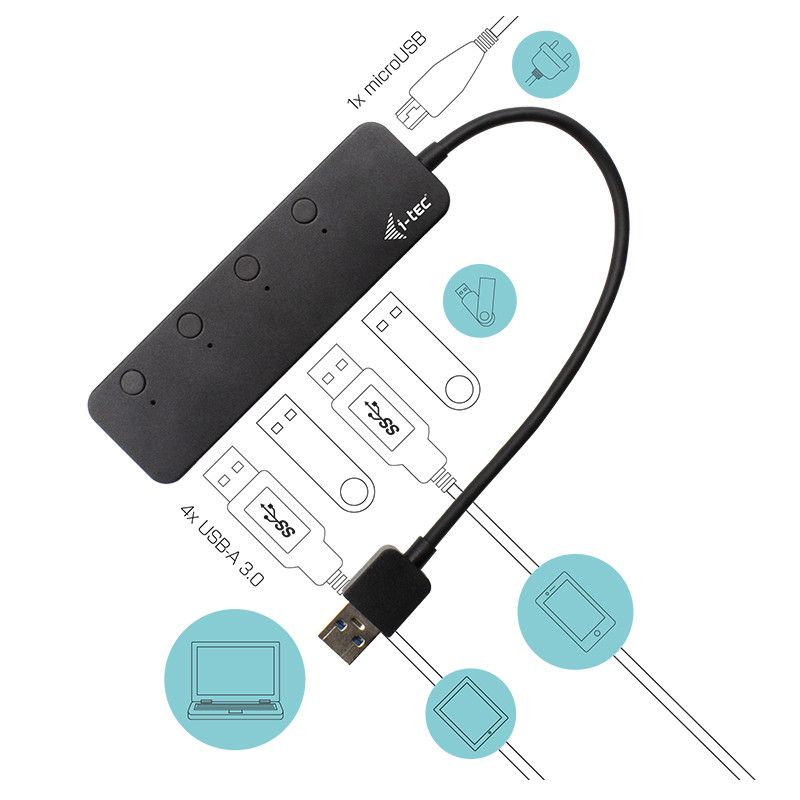 i-tec USB 3.0 Metal HUB 4 Port s vypínačmi na jednotlivých portoch