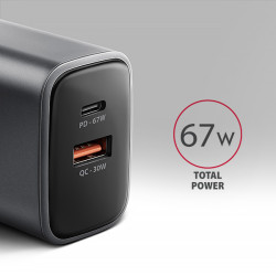 AXAGON ACU-PQ67 GaN nabíjačka do siete 67W, USB-A + USB-C, PD3.0/PPS/QC4+/SFC2.0/Apple