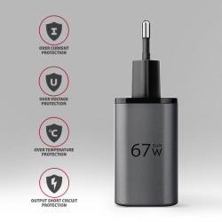 AXAGON ACU-PQ67 GaN nabíjačka do siete 67W, USB-A + USB-C, PD3.0/PPS/QC4+/SFC2.0/Apple