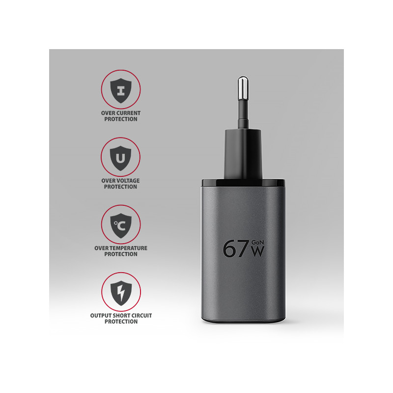 AXAGON ACU-PQ67 GaN nabíjačka do siete 67W, USB-A + USB-C, PD3.0/PPS/QC4+/SFC2.0/Apple
