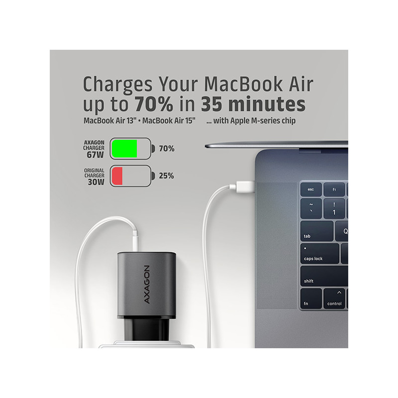 AXAGON ACU-PQ67 GaN nabíjačka do siete 67W, USB-A + USB-C, PD3.0/PPS/QC4+/SFC2.0/Apple