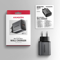 AXAGON ACU-PQ67 GaN nabíjačka do siete 67W, USB-A + USB-C, PD3.0/PPS/QC4+/SFC2.0/Apple