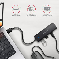 AXAGON HUE-C2A, 4× USB 5Gbps TRAVEL húb, 2× USB-A + 2× USB-C, USB-C napájanie, kábel USB-A 19cm