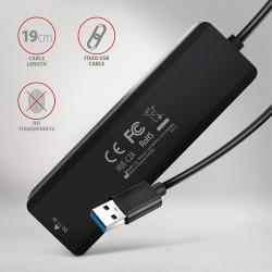 AXAGON HUE-C2A, 4× USB 5Gbps TRAVEL húb, 2× USB-A + 2× USB-C, USB-C napájanie, kábel USB-A 19cm