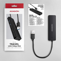 AXAGON HUE-C2A, 4× USB 5Gbps TRAVEL húb, 2× USB-A + 2× USB-C, USB-C napájanie, kábel USB-A 19cm