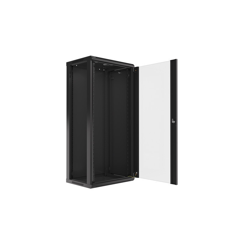 LANBERG RACKOVÁ SKRIŇA 19'' NÁSTENNÁ 27U/600X450 (FLAT PACK) S PRESKLENÝMI DVERMI ČIERNA V2
