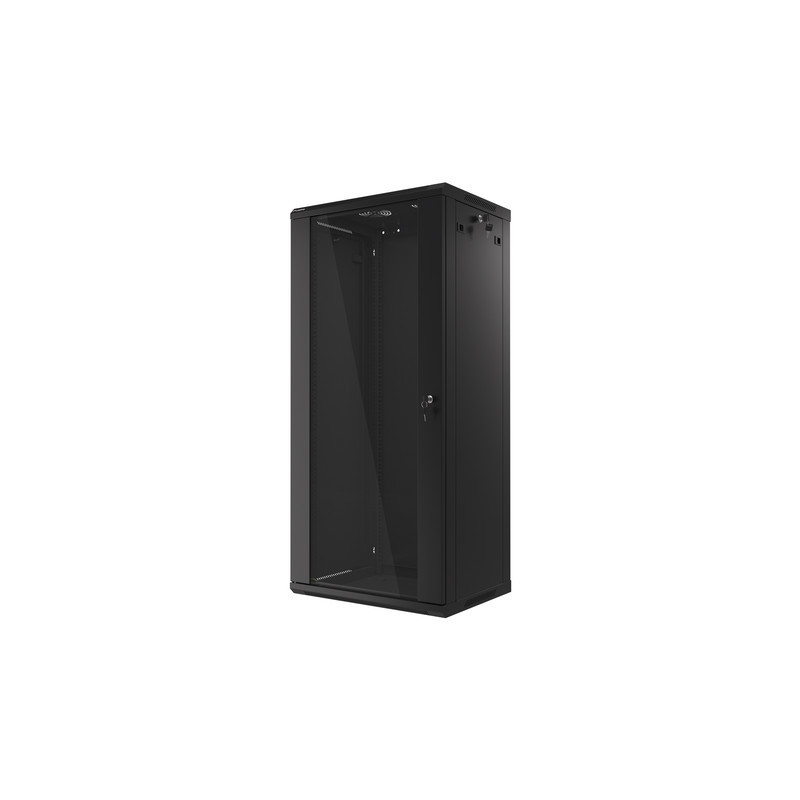 LANBERG RACKOVÁ SKRIŇA 19'' NÁSTENNÁ 27U/600X450 (FLAT PACK) S PRESKLENÝMI DVERMI ČIERNA V2