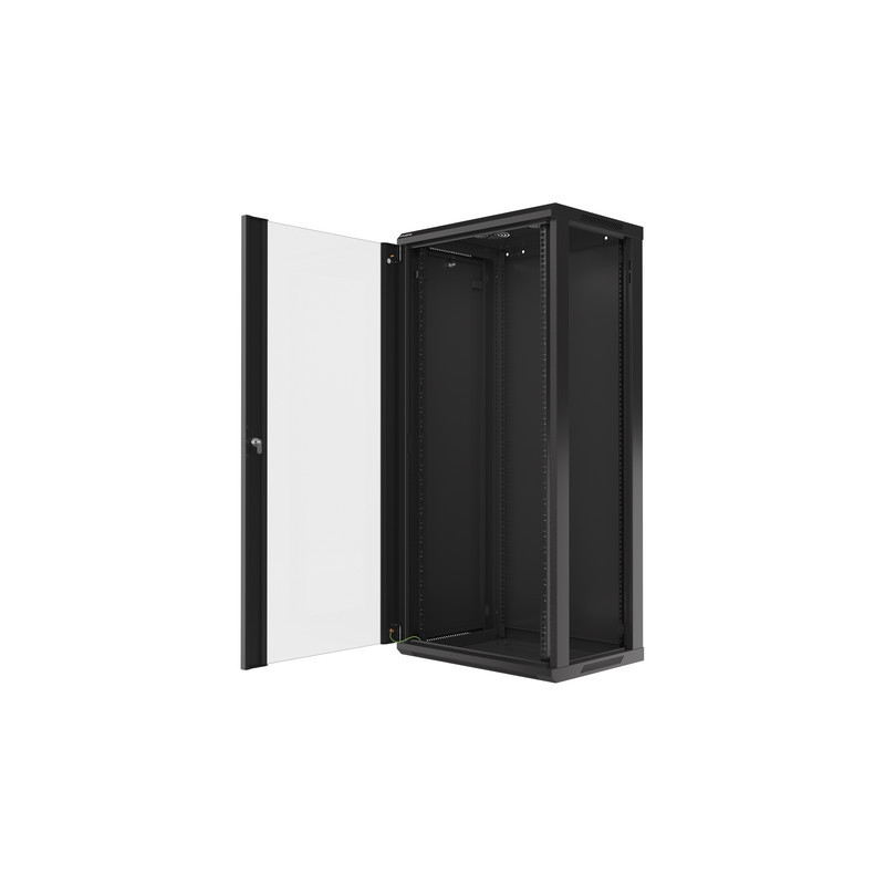 LANBERG RACKOVÁ SKRIŇA 19'' NÁSTENNÁ 27U/600X450 (FLAT PACK) S PRESKLENÝMI DVERMI ČIERNA V2