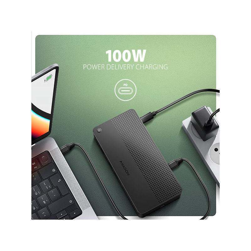 AXAGON HMC-U4, USB4 40Gbps dock, 3x USB-A, 2x USB-C, HDMI & DP 8K/30Hz, RJ-45, SD/mSD, audio, PD100W